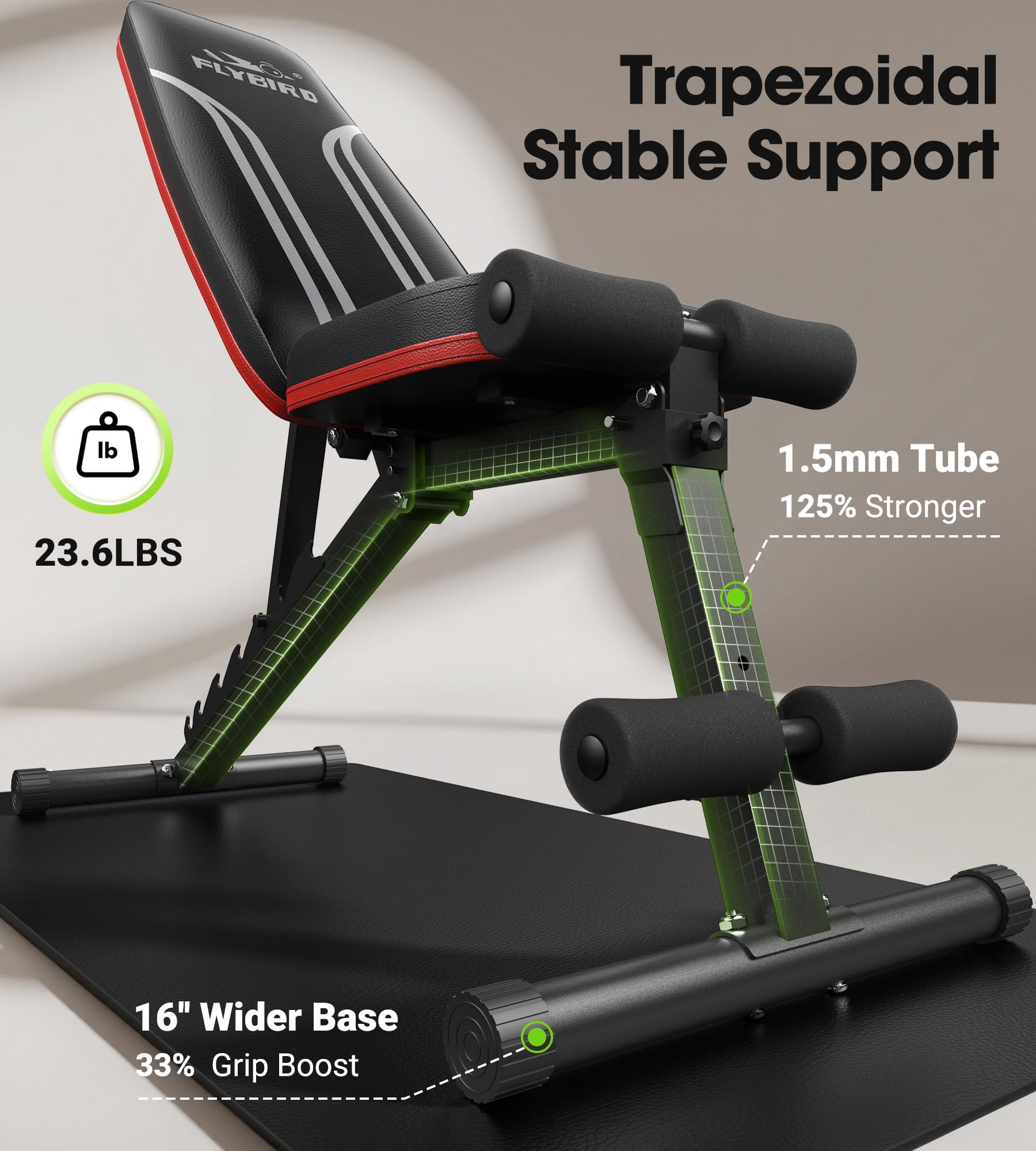 FLYBIRD Multifunktionale Hantelbank, 8-Fach Verstellbare Rückenlehne/3-Fach Verstellbare Fußstütze, 317 kg Belastbarkeit, Klappbare Trainingsbank mit 90° für das Heim-Fitnessstudio