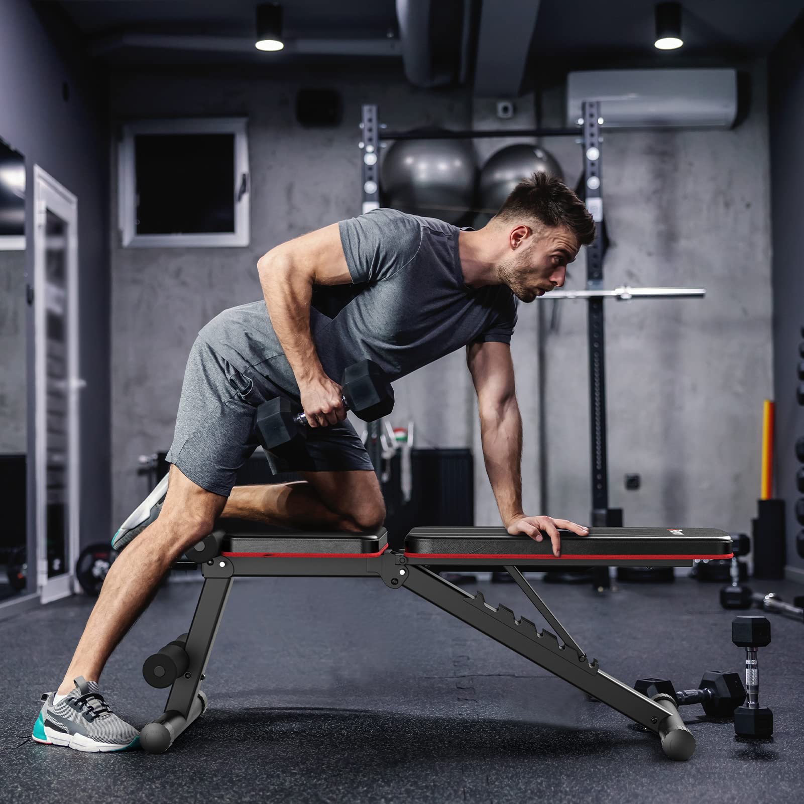 PASYOU Hantelbank Klappbar Verstellbar, Multifunktions Trainingsbank Schrägbank für Ganzkörper-workout，7 in 1 Fitnessbank für zu Hause oder im Fitnessstudio, 230kg Gewichtskapazität