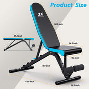 JX FITNESS Hantelbank Verstellbar Multifunktions 90 Grad Fitness Trainingsbank als Schrägbank Flachbank Negativbank für Sit-ups Bizeps-Übung und Rückentrainer, Beinstütze Bauch Übung