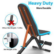 JX FITNESS Hantelbank Verstellbar Multifunktions 90 Grad Fitness Trainingsbank als Schrägbank Flachbank Negativbank für Sit-ups Bizeps-Übung und Rückentrainer, Beinstütze Bauch Übung