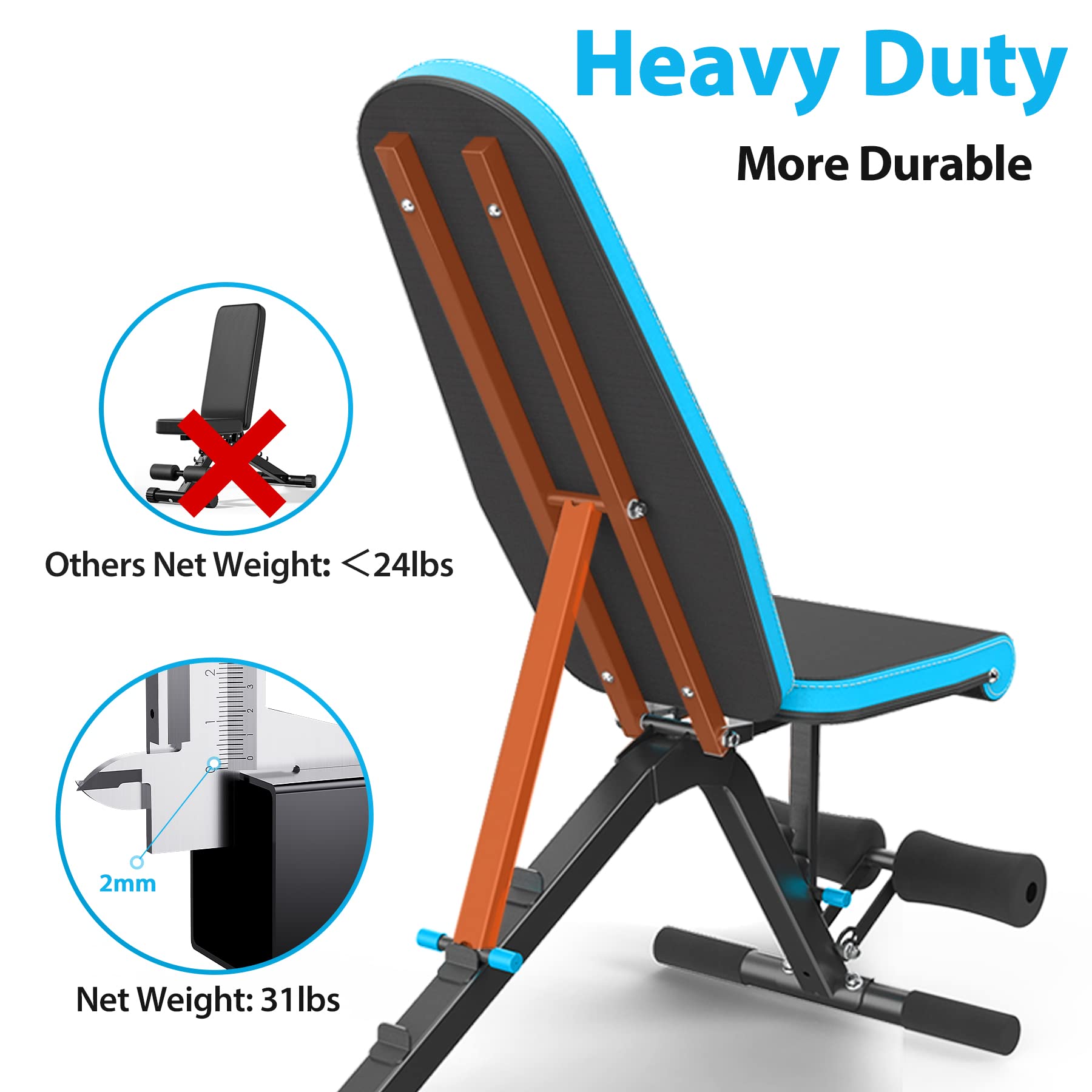 JX FITNESS Hantelbank Verstellbar Multifunktions 90 Grad Fitness Trainingsbank als Schrägbank Flachbank Negativbank für Sit-ups Bizeps-Übung und Rückentrainer, Beinstütze Bauch Übung